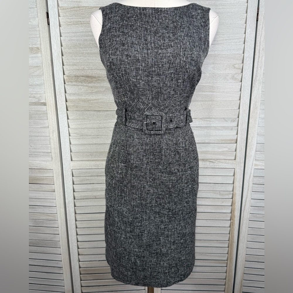 BANANA REPUBLIC Sleeveless Tweed Belted Midi Dress Black & White-0P